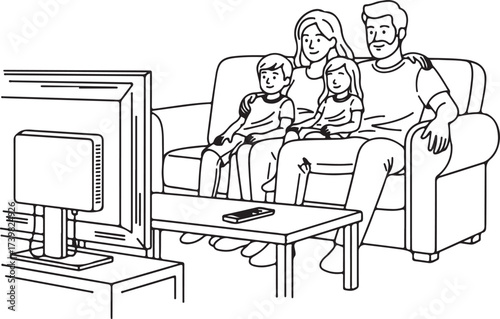 Family watching television together at home
