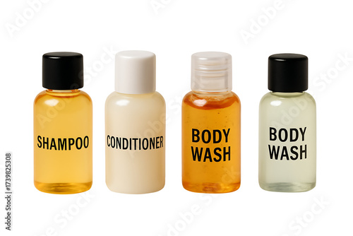 Travel toiletry bottles isolated on transparent background