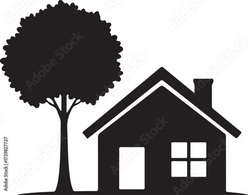 Modern house with tree on white background