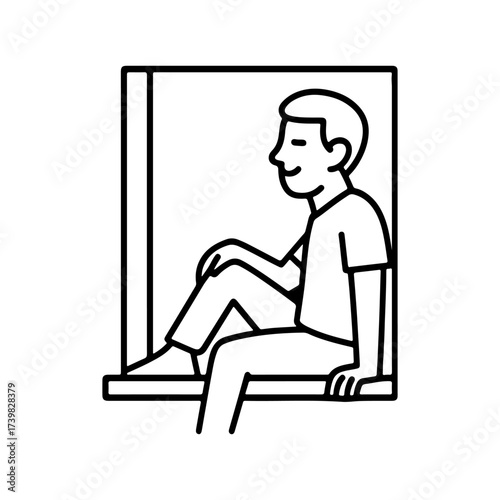Vector line icon man sitting on a windowsill on a white background
Vector line icon on a white background