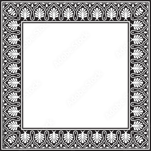 Vector black monochrome square national Indian ornament. Rectangle, border, ethnic Hindu frame.