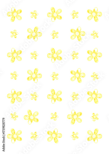 Hand drawn watercolor yellow field flowers poster. Illustration of abstract flowers isolated on white background. Can be used for postcard, scrapbook and other printed products.