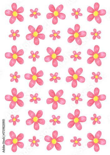 Hand drawn watercolor red field flowers poster. Illustration of abstract flowers isolated on white background. Can be used for postcard, scrapbook and other printed products.