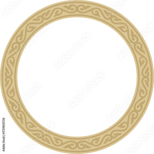 Vector round gold ancient Russian ornament. Slavic border, frame. Circle, ring. Painting of the royal chambers.