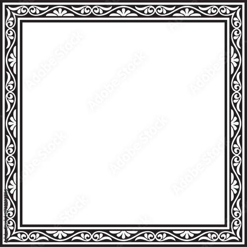Vector black monochrome square stencil classic byzantine ornament. Rectangle, border, Ancient Greece, Eastern Roman Empire frame. Decoration of the Russian Orthodox Church