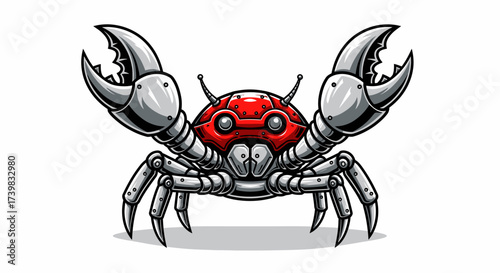 Futuristic robotic crab with glowing blue eyes and metallic claws for sci-fi projects or children's designs needing a touch of fun and fantasy