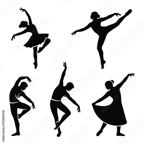 Elegant ballet dancers silhouettes dynamic poses capturing graceful movement and artistic expression in performance art silhouette