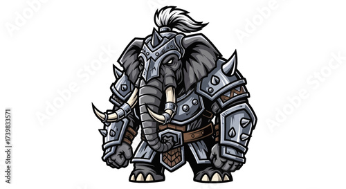 Epic warrior elephant character design ready for battle, showcasing strength and fantasy elements perfect for gaming or animation projects and creative design
