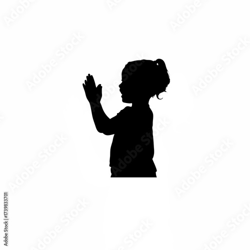 Joyful girl clapping hands silhouette isolated on white background