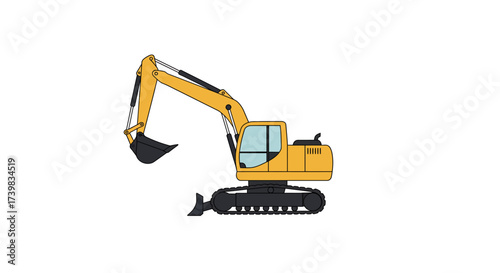 Cartoon Excavator with Black Tracks and Yellow Body.