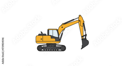 Cartoon Excavator with Yellow Body and Black Tracks.