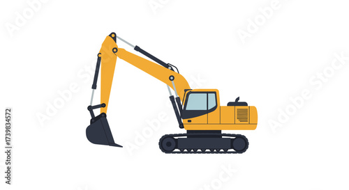 Yellow Excavator with Black Bucket and Tracks Illustration.