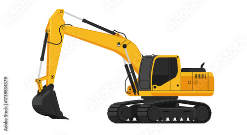 Yellow Excavator with Black Tracks and Bucket Illustration.