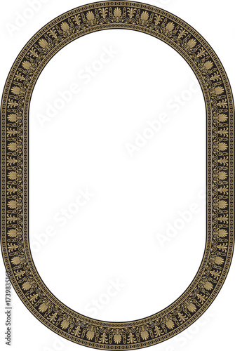 Classic Greek black and gold round oval ornament. Vector pattern, circle of ancient Hellenes. European border - ring.