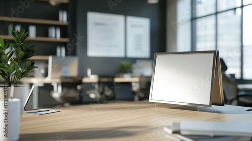 Wallpaper Mural Photorealistic Modern Office Desk with Empty Sign Minimalist Background Texture Focus Torontodigital.ca