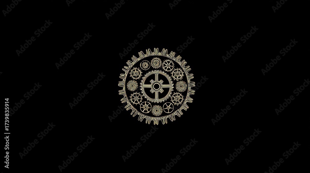 Fototapeta premium Metallic gear assembly against black background for industrial concepts
