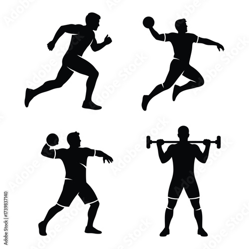 Dynamic sports silhouettes runners jumpers throwers and weightlifters capturing athletic prowess and fitness training action figures silhouette