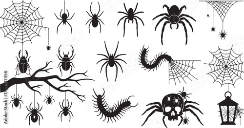 Halloween Insects Spiders and Creepy Crawlies Silhouette Collection Keywords: spider, spider web