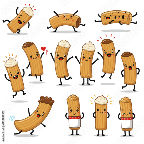 Collection of Cute and Funny Churro Cartoon Characters.