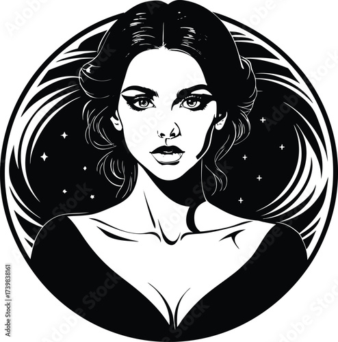 Elegant long-haired woman fashion illustration