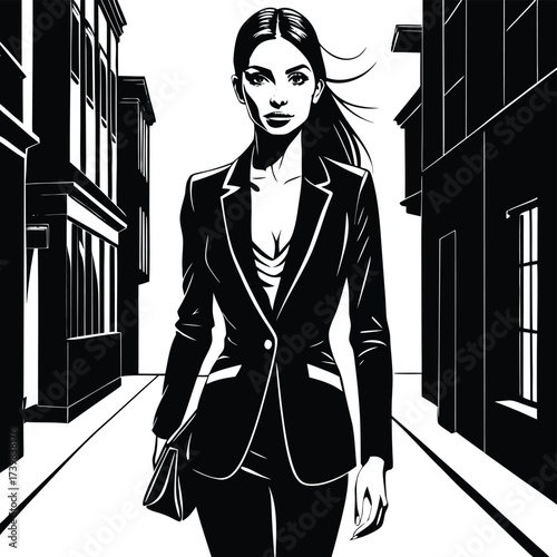 Elegant fashion model walking in the city at night