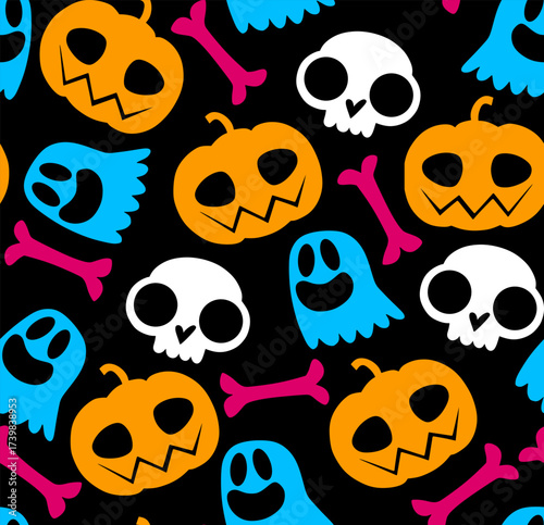 cute Halloween seamless pattern, abstract colorful design texture 