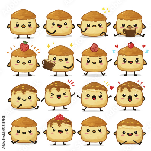 Collection of Cute Caramel Pudding Cartoon Characters.