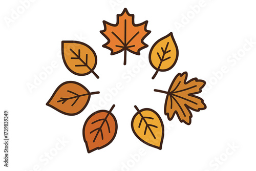 Stylized autumn leaves arranged in a circular frame design with warm seasonal colors