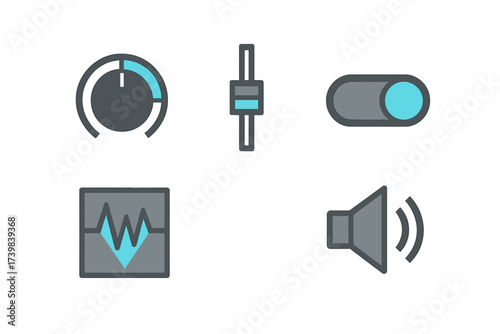Modern user interface icons for sound control and audio settings applications
