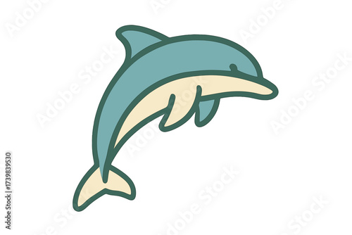 Playful stylized dolphin leaping out of the water cartoon graphic
