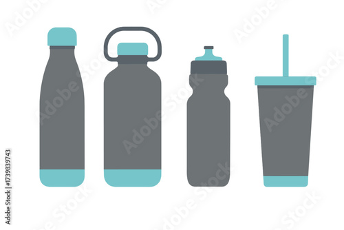 Reusable drink containers set featuring insulated bottles, sport shaker, and travel tumbler cup