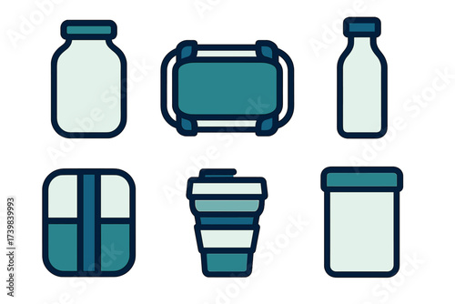 Collection of reusable containers and bottles promoting eco-friendly lifestyle and zero waste