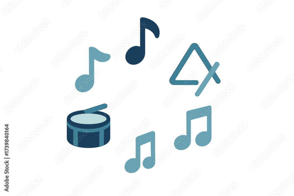 Fototapeta premium Simple graphic representation of musical notes and rhythm instruments in a circular composition