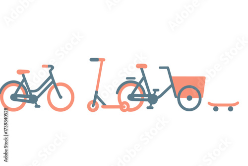Collection of minimalist icons for sustainable urban transportation methods