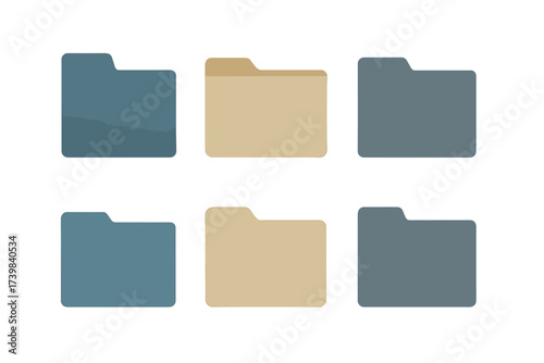 Minimalist collection of six digital folder icons for data organization and storage