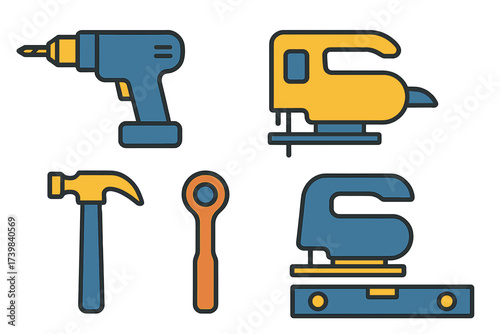 Essential power tools and manual instruments for building, carpentry, and home repair