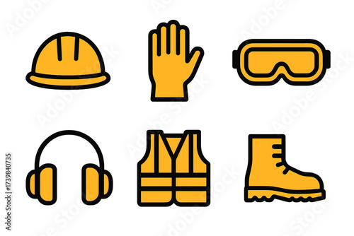 Essential personal protective equipment set for industrial and construction workplace safety