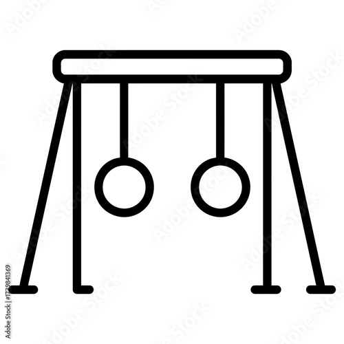 Gymnastic rings on frame, black line icon on white, strength training fitness