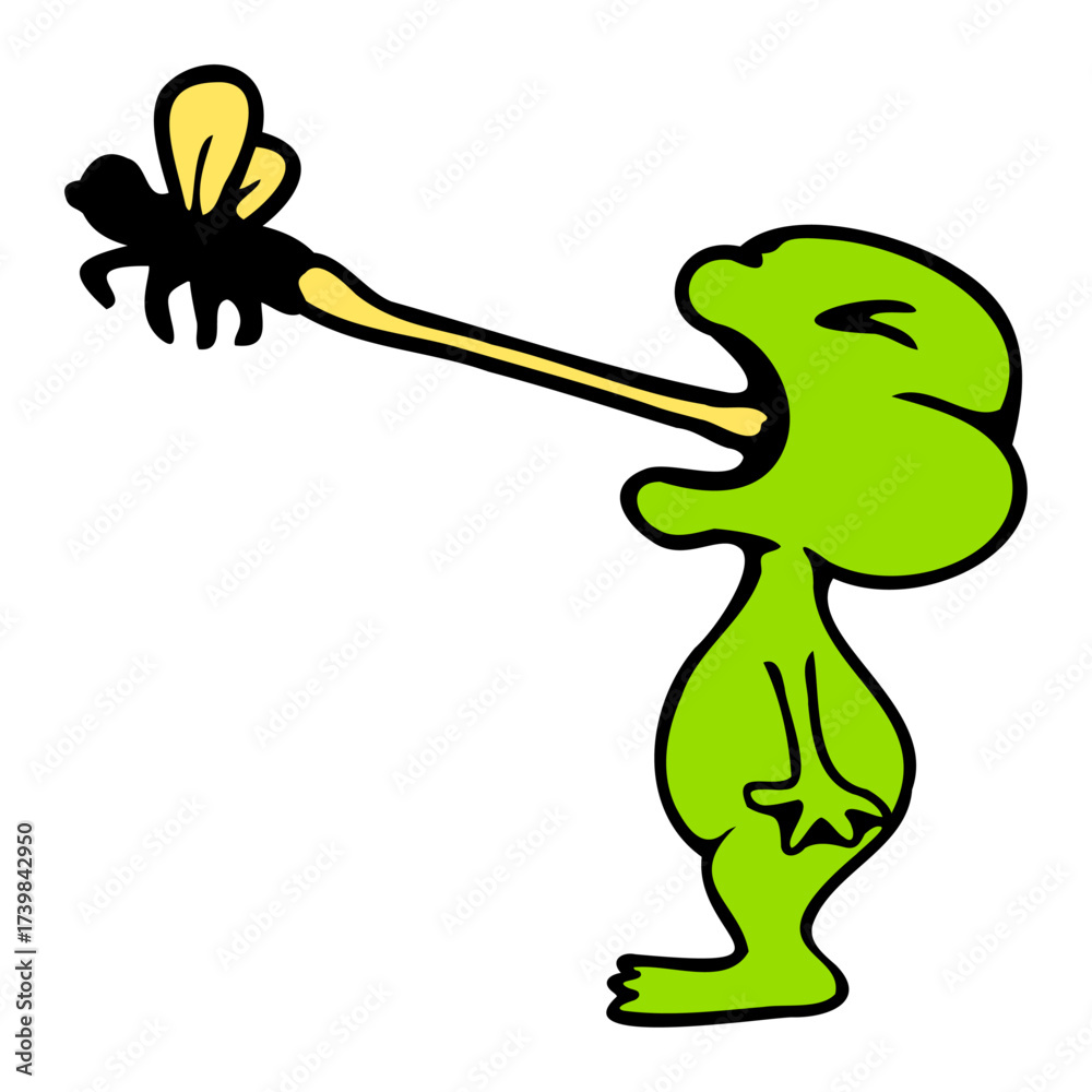 Obraz premium Frog catches fly Tongue Mosquito eat hunger Toad