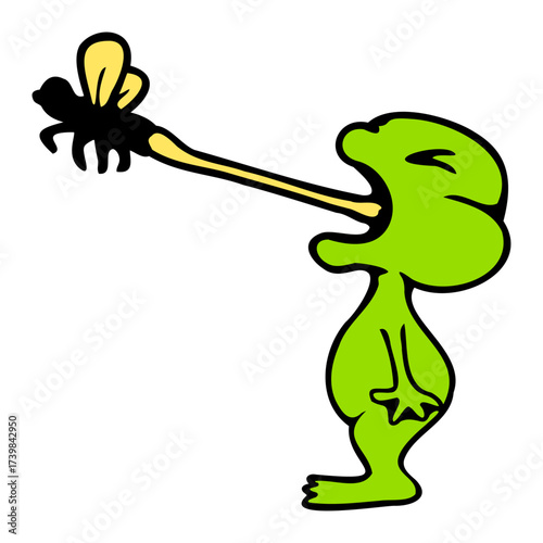 Frog catches fly Tongue Mosquito eat hunger Toad