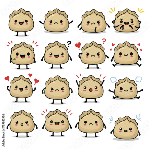 Collection of Cute Dumpling Characters with Various Expressions.
