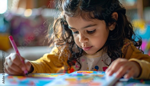 A little girl is drawing in her sketchbook