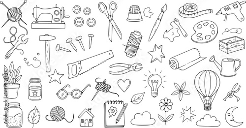Handmade craft doodles collection for diy projects