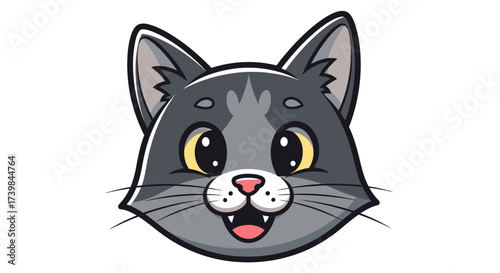 Adorable cartoon cat head with big eyes on a white background graphic illustration