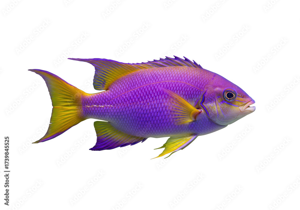 Fototapeta premium Isolated royal dottyback, a purple and yellow tropical saltwater fish from the coral reef