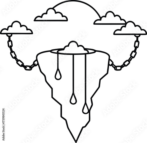 floating island chain with waterfalls coloring art