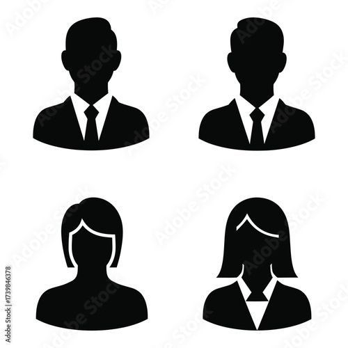 Icon set diverse professional silhouettes representing men women business people user profiles corporate team members silhouette