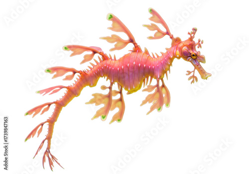 Foto Isolated leafy sea dragon cutout swimming, marine animal with ornate, colorful a