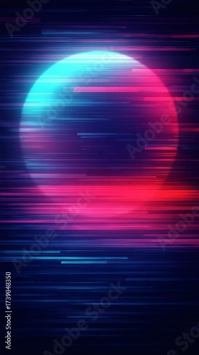 Futuristic video concept with a digital planet in a glitch effect. The camera angle is front-facing, showcasing vibrant neon colors and horizontal lines. Live mobile wallpaper.