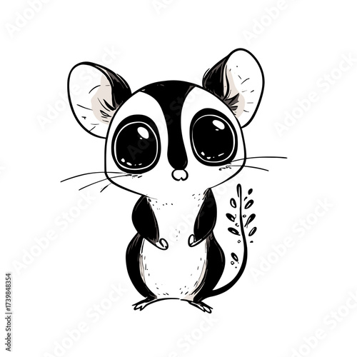 Sugar Glider. Sugar Glider simple black and white line art vector logo